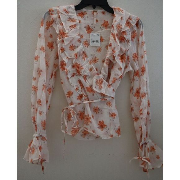 Free People Women's Sz S Ivory Combo Floral Printed Amanda Ruffle Top $98+ - Picture 1 of 11